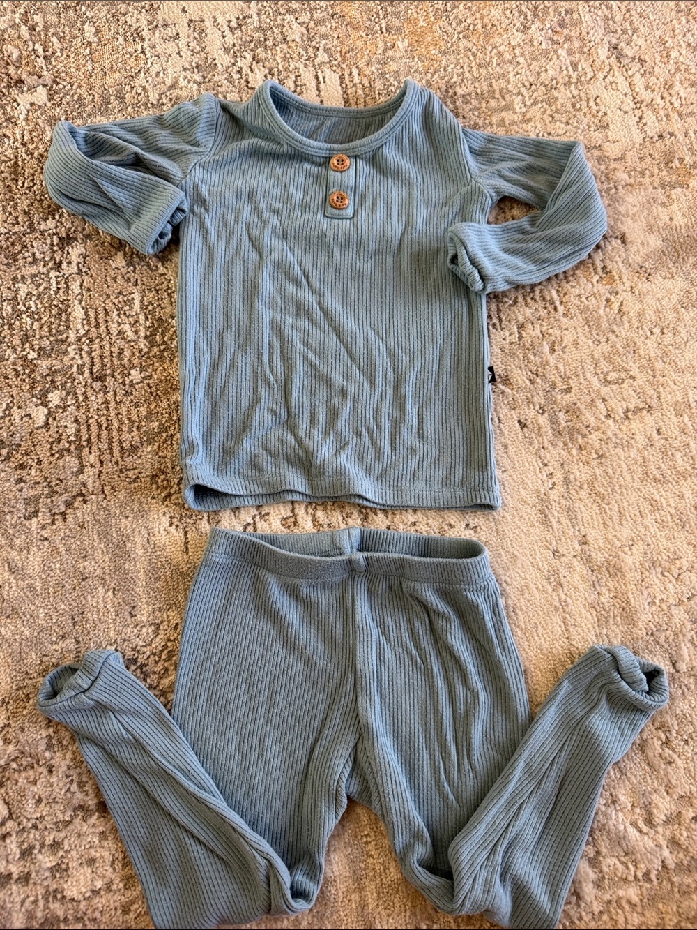 Kids Ribbed Two-Piece Pajama Set in Dusty Blue 2T
